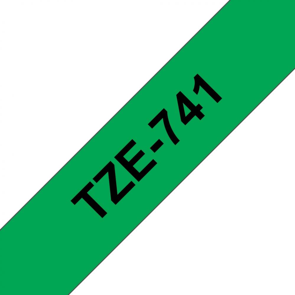 Brother TZe741 Cinta Laminada Generica de Etiquetas - Texto negro sobre fondo verde - Ancho 18mm x 8 metros - Imagen 1