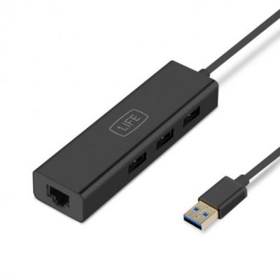 1Life Hub 3 Adaptador USB 3.0/RJ45 + HUB 3x USB 3.0 - Hasta 5Gbps - Cable de 17cm - Color Negro - Imagen 1