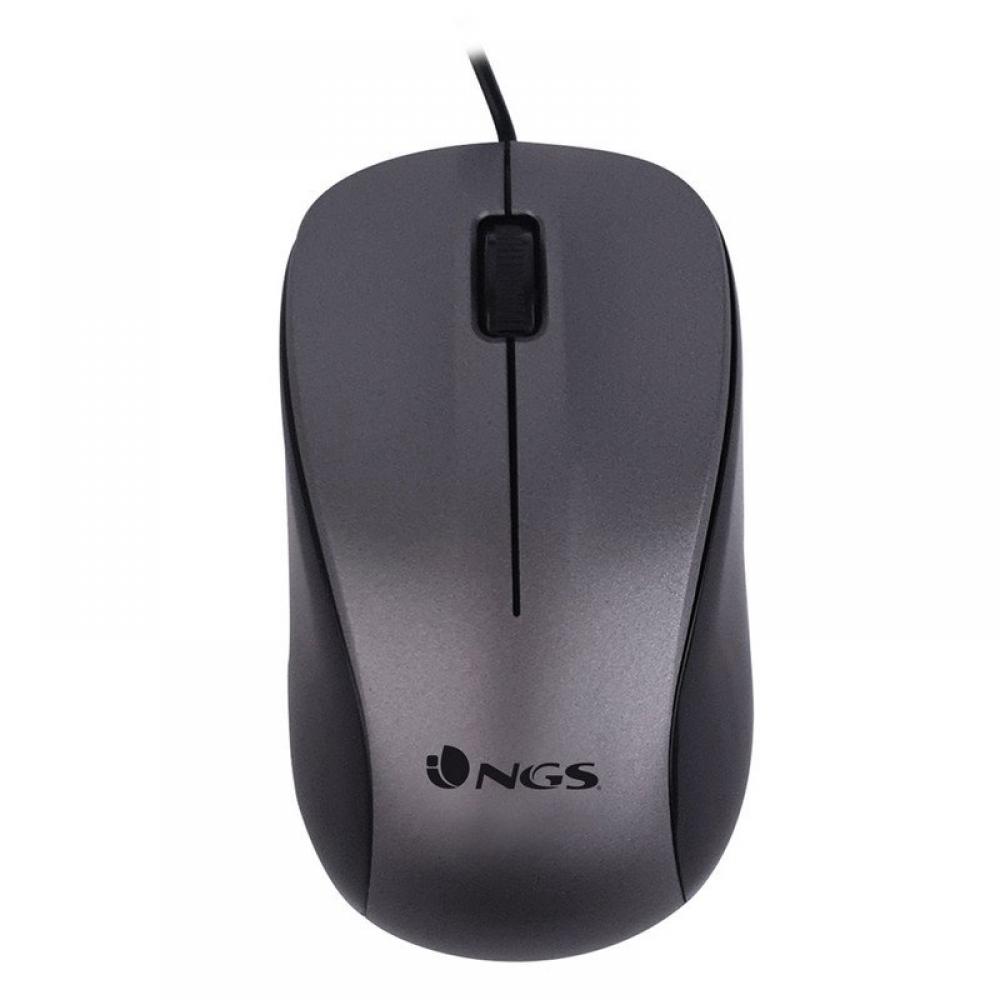 NGS Crew Raton USB 1200dpi - 3 Botones - Uso Ambidiestro - Cable de 1.30m - Color Gris/Negro - Imagen 1