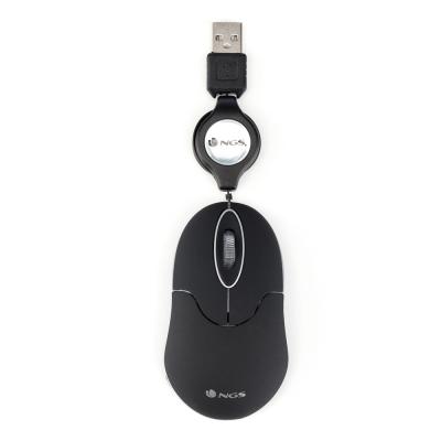 NGS Sin Raton USB 1000dpi - Cable Retractil - 3 Botones - Uso Ambidiestro - Color Negro - Imagen 1