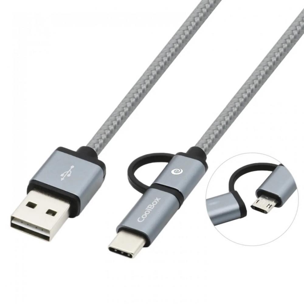 Cable multi usb 2.0 coolbox carga mas datos micro usb usb tipo c usb tipo a 1m gris - Imagen 1