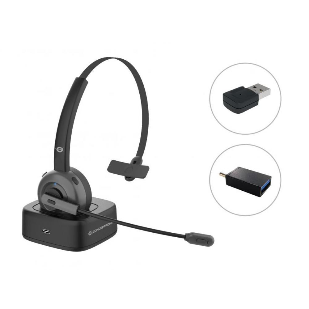 Conceptronic Auricular Mono Bluetooth con Microfono Giratorio y Flexible - Cancelacion de Ruido - Adaptador de Audio Bluetooth -