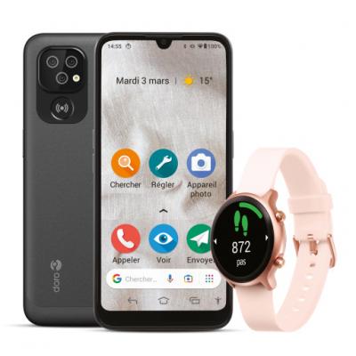 Bundle doro smartphone 8100 + smartwatch graphite pink