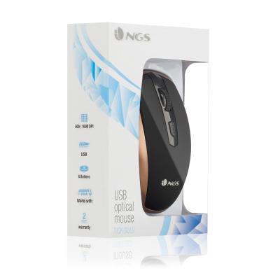 Raton con cable ngs tickgold - optico - 1600ppp - 6 botones - usb - oro