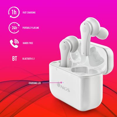 Auriculares inalambricos ngs artica bloom white bluetooth 5.1 + estuche de carga